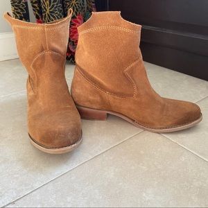 Brown Suede Western Style Ankle Boots